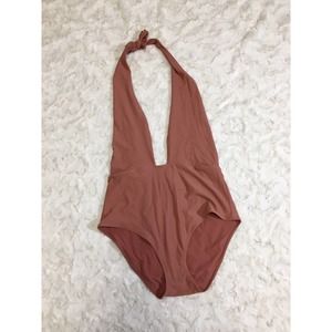 aerie plunging neck high waisted one piece swimsuit in Dusty Rose color Size Xl